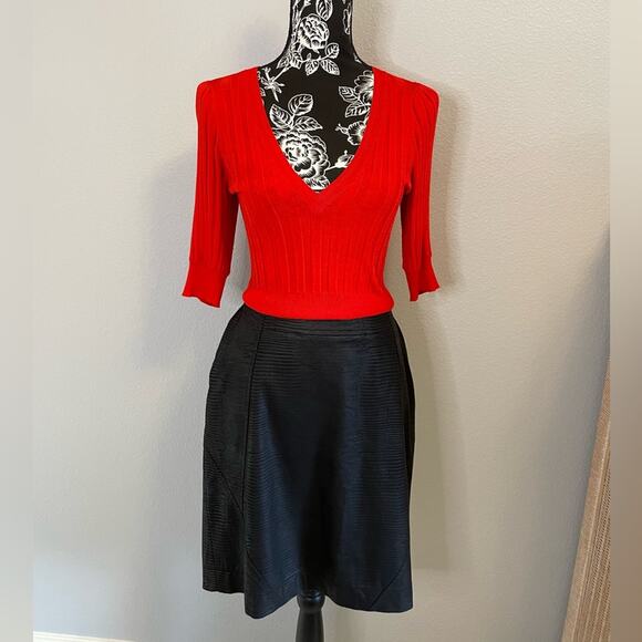 Javier Simorra Textured Faux Leather Pencil Skirt Black - Picture 1 of 4